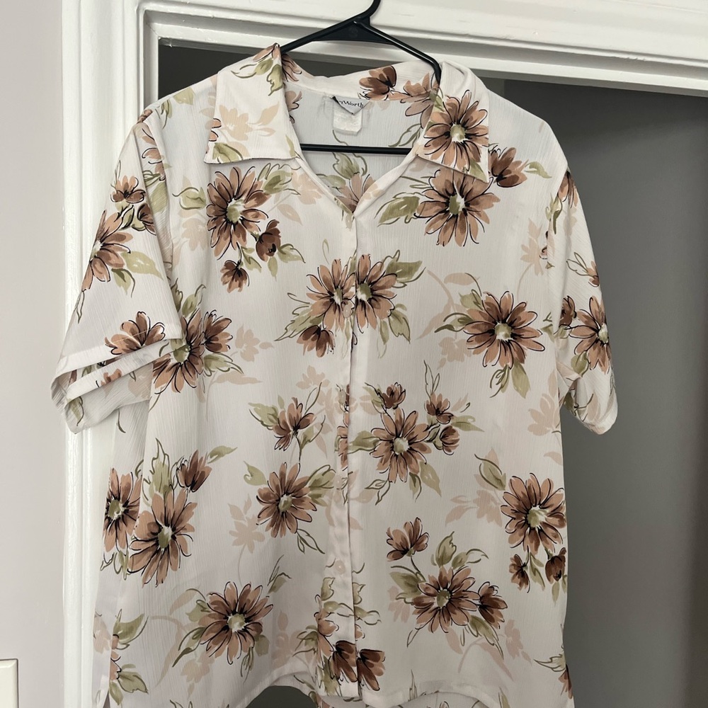 BonWorth Floral Top with Cream and Brown Accents